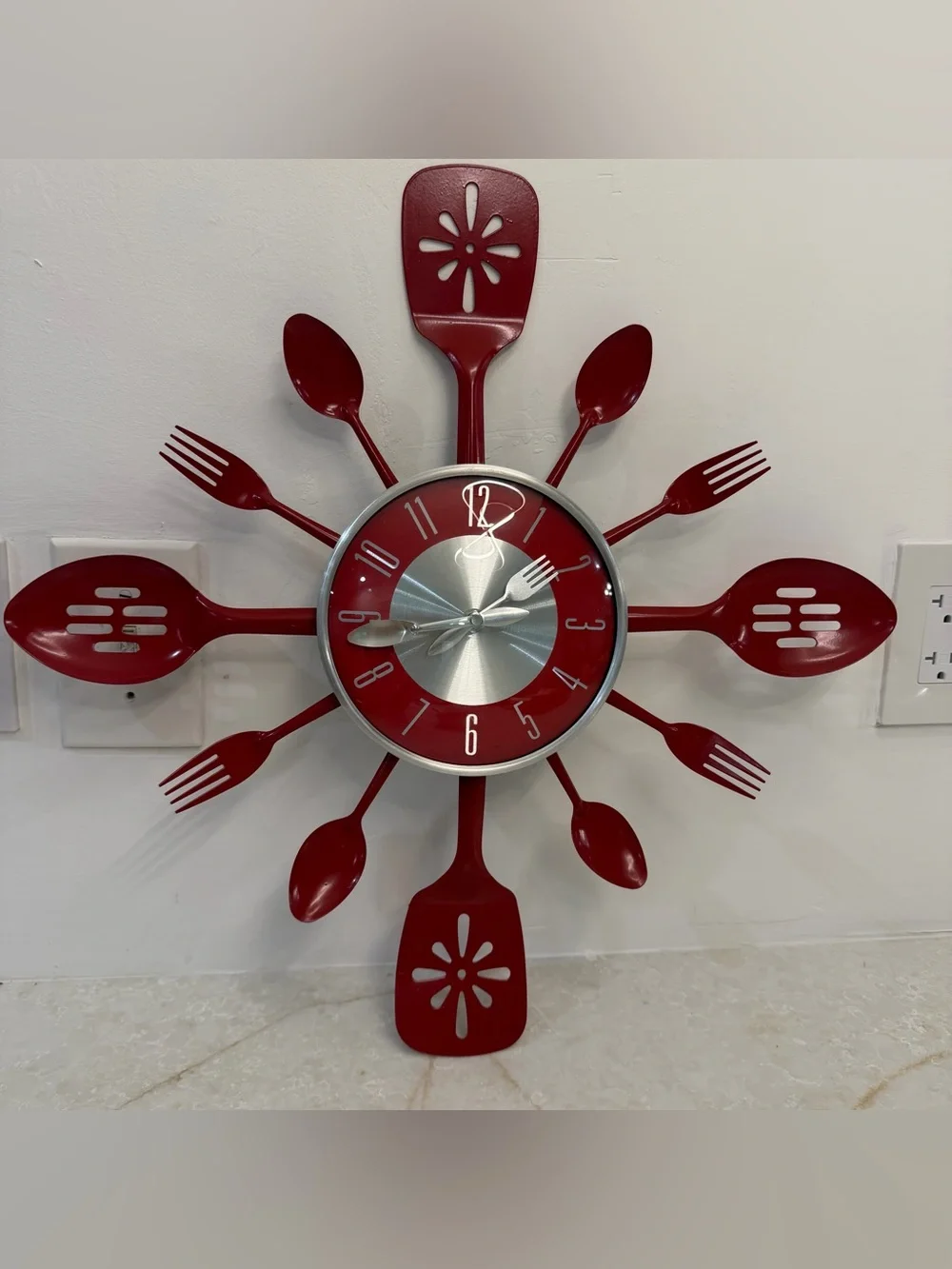 Red Culinary Utensil Wall Clock